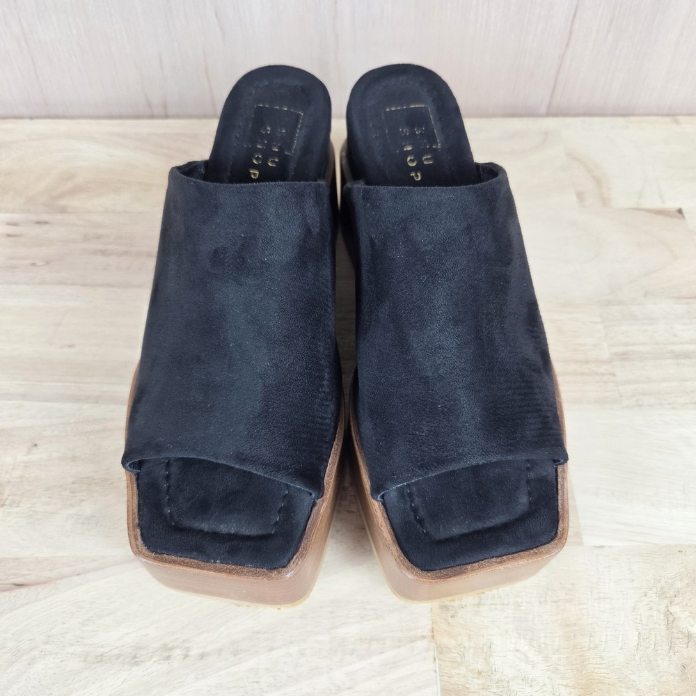 SHUSHOP Karlie Womens Black Suede Platform Slide Sandals Open Toe Slip-On Sz 7.5 - Picture 4 of 10